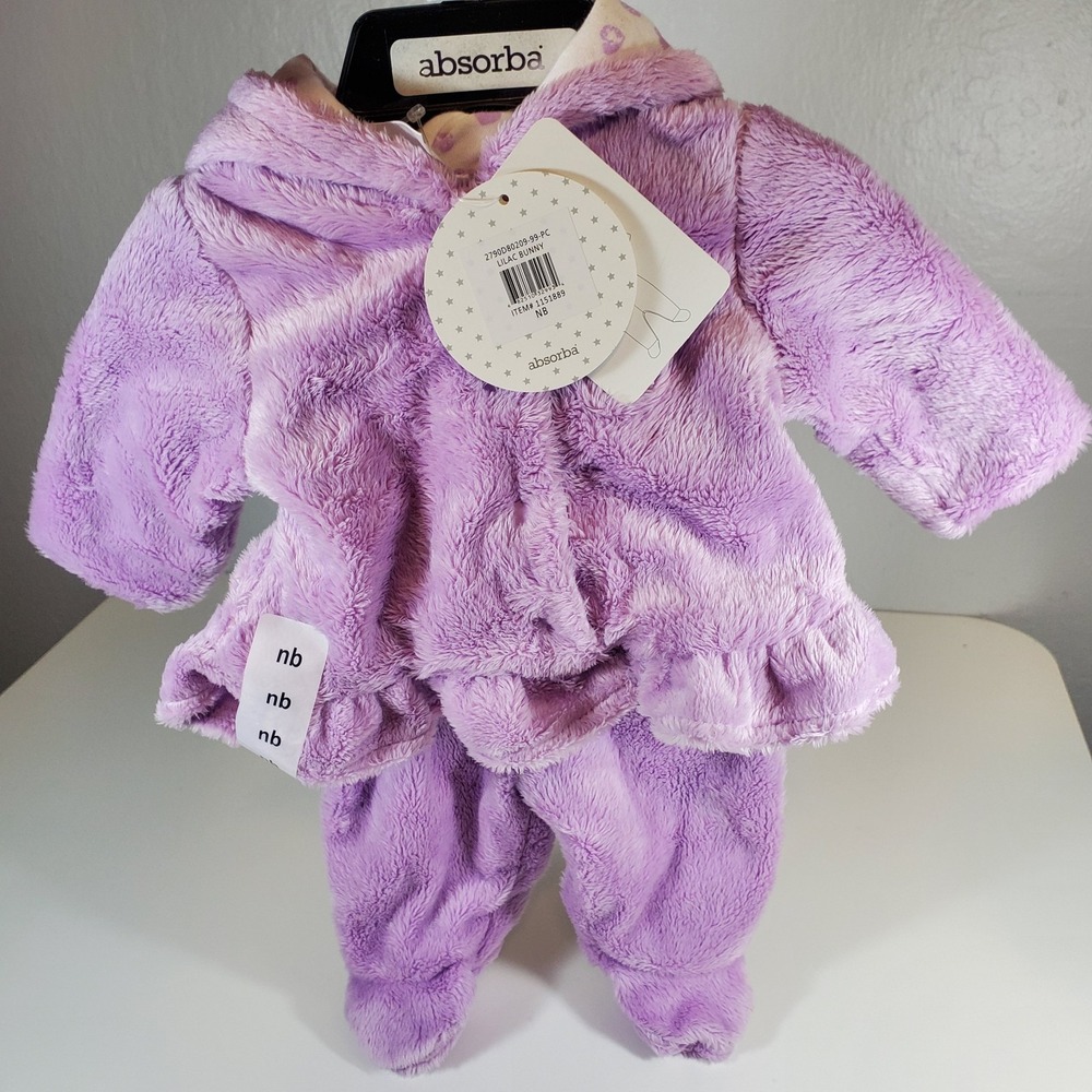 Newborn Asorba Lilac Bunny 2 Piece Set Rabbit Clothes Fleece Easter Outfit New